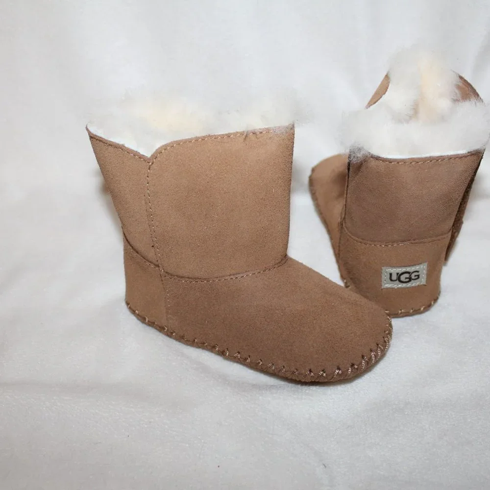 NIB UGG INFANT BOY'S GIRL'S SUEDE SHEARLING BOOTIES CHESTNUT BROWN